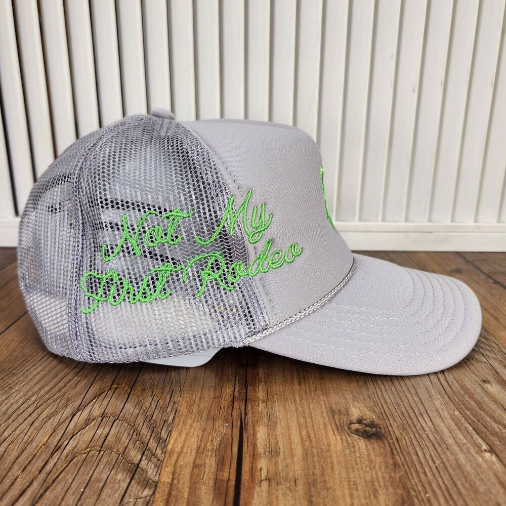 Seager SR Rope Trucker Hat Gray Mesh Snapback "Not My First Rodeo" Ranch Water - Picture 4 of 10